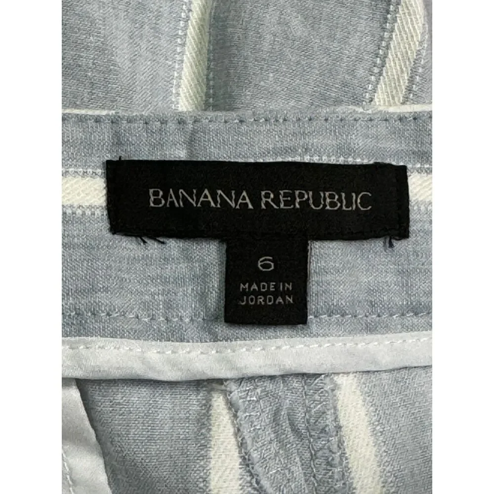 BANANA REPUBLIC Avery Linen Blend Blue/White Stripe Ankle Pant, Sz 6